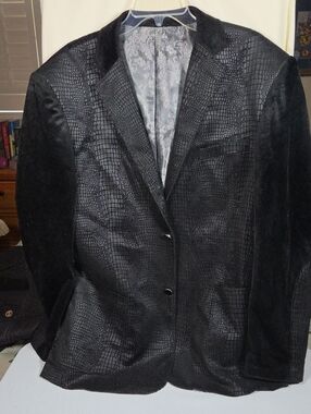 Valiant Men's Black Snakeskin Pattern Textured Blazer Suede Look And Feel 2XL